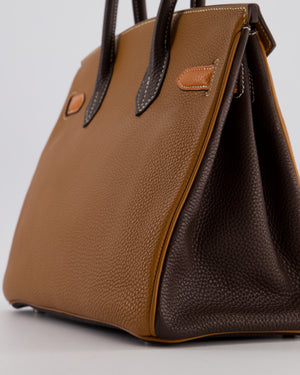 Hermès Birkin 30 Tricolour Retourne Bag in Gold, Chocolate and Orange Togo Leather with Palladium Hardware