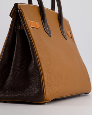 Hermès Birkin 30 Tricolour Retourne Bag in Gold, Chocolate and Orange Togo Leather with Palladium Hardware