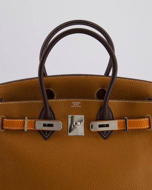 Hermès Birkin 30 Tricolour Retourne Bag in Gold, Chocolate and Orange Togo Leather with Palladium Hardware