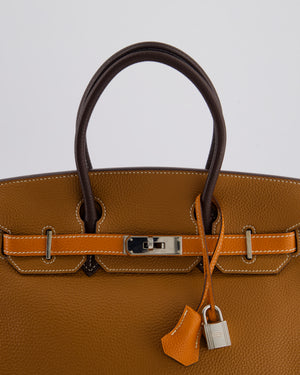 Hermès Birkin 30 Tricolour Retourne Bag in Gold, Chocolate and Orange Togo Leather with Palladium Hardware