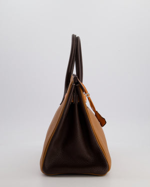 Hermès Birkin 30 Tricolour Retourne Bag in Gold, Chocolate and Orange Togo Leather with Palladium Hardware