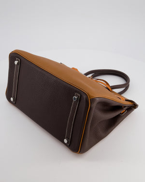 Hermès Birkin 30 Tricolour Retourne Bag in Gold, Chocolate and Orange Togo Leather with Palladium Hardware