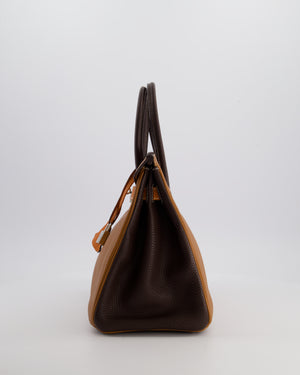 Hermès Birkin 30 Tricolour Retourne Bag in Gold, Chocolate and Orange Togo Leather with Palladium Hardware