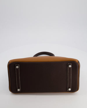 Hermès Birkin 30 Tricolour Retourne Bag in Gold, Chocolate and Orange Togo Leather with Palladium Hardware