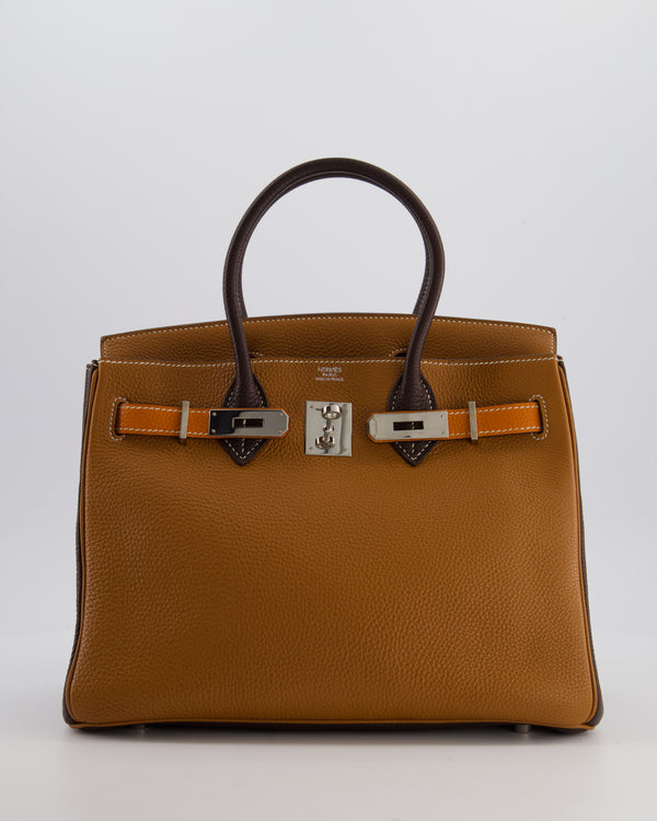 Hermès Birkin 30 Tricolour Retourne Bag in Gold, Chocolate and Orange Togo Leather with Palladium Hardware