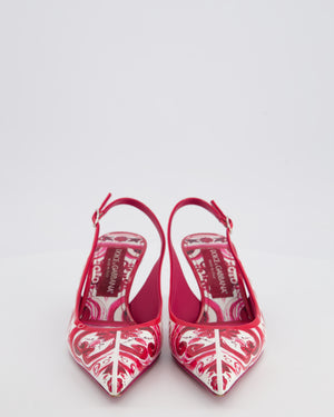 Dolce & Gabbana White and Pink Pattern Patent Leather Pointed Slingback Heels Size EU 37