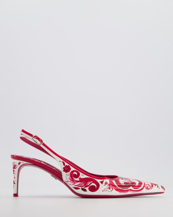 Dolce & Gabbana White and Pink Pattern Patent Leather Pointed Slingback Heels Size EU 37
