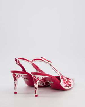 Dolce & Gabbana White and Pink Pattern Patent Leather Pointed Slingback Heels Size EU 37