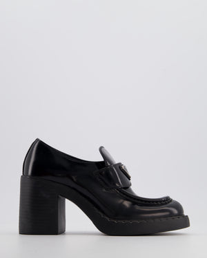 Prada Black Heeled Leather Loafers with Logo Plaque Size EU 36.5