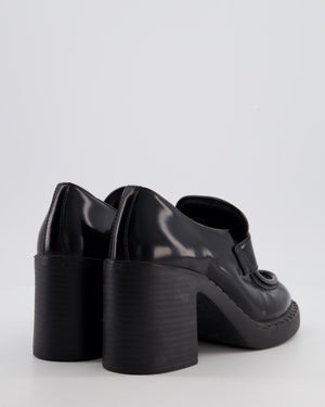 Prada Black Heeled Leather Loafers with Logo Plaque Size EU 36.5