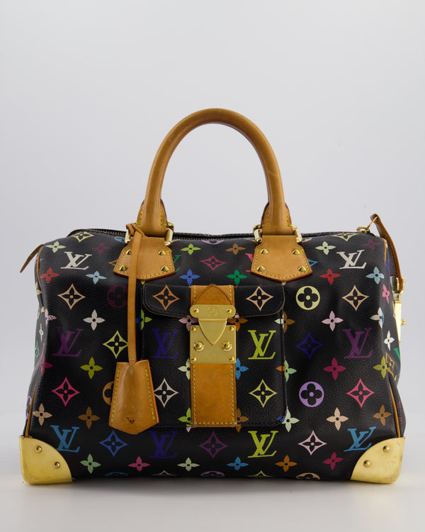Louis Vuitton X Takashi Murakami 2007 Black Multicolour Monogram Speedy Bag with Gold Hardware