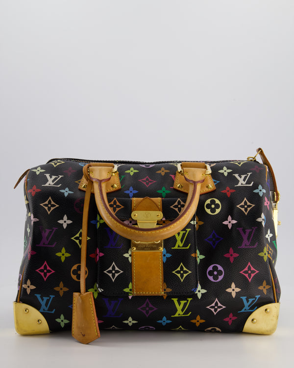 Louis Vuitton X Takashi Murakami 2007 Black Multicolour Monogram Speedy Bag with Gold Hardware