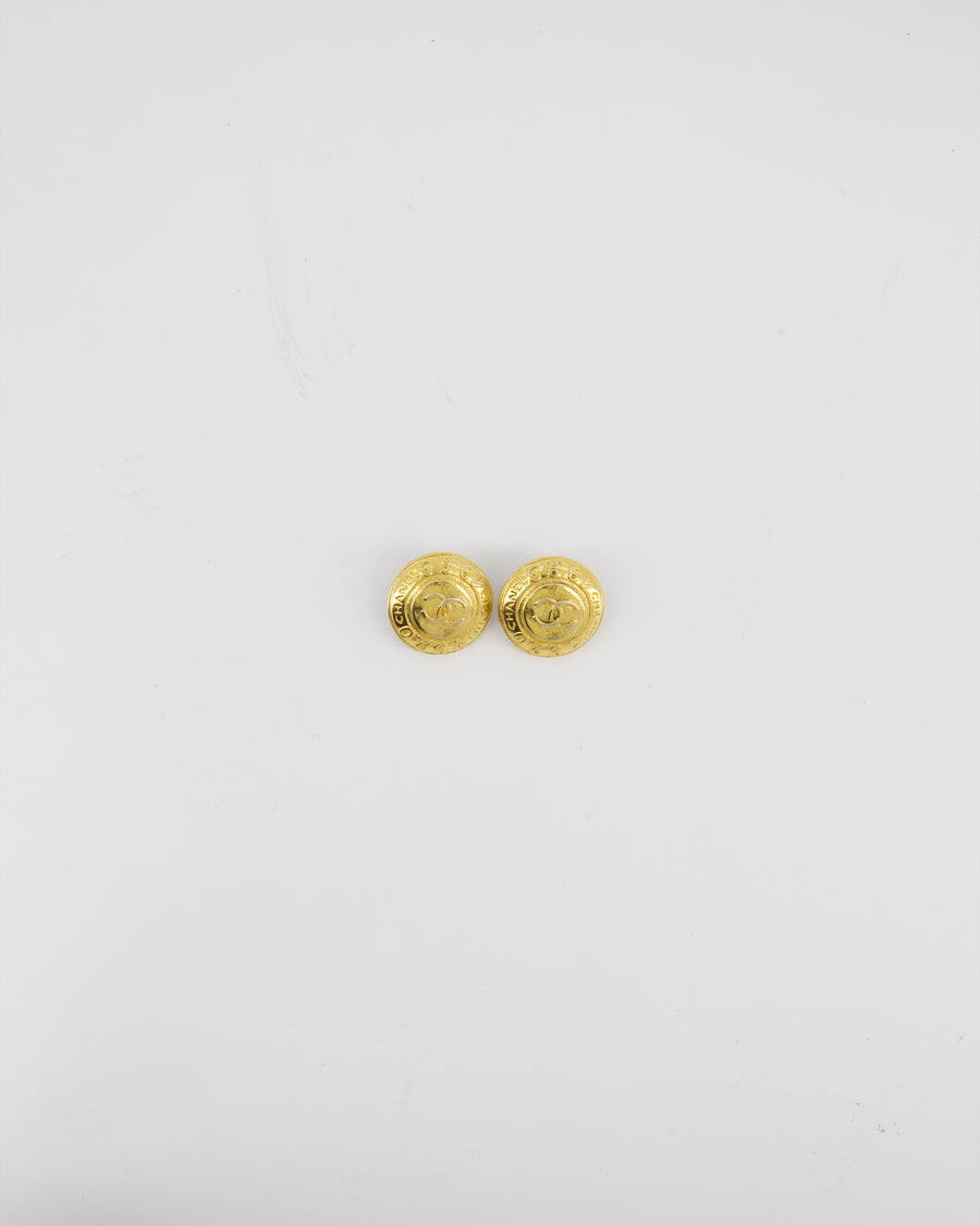Chanel Vintage Gold Classic Round Clip-On Earrings with Gold CC Logo