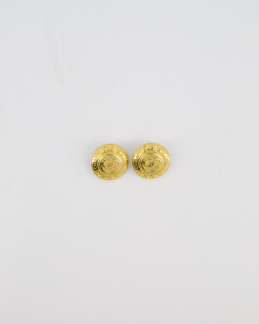 Chanel Vintage Gold Classic Round Clip-On Earrings with Gold CC Logo
