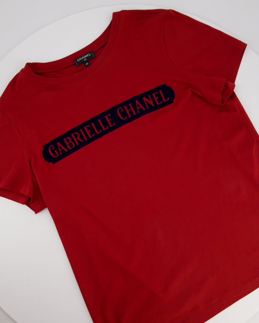 Chanel Red "Gabrielle Chanel" Logo T-Shirt Size FR 40 (UK 12)