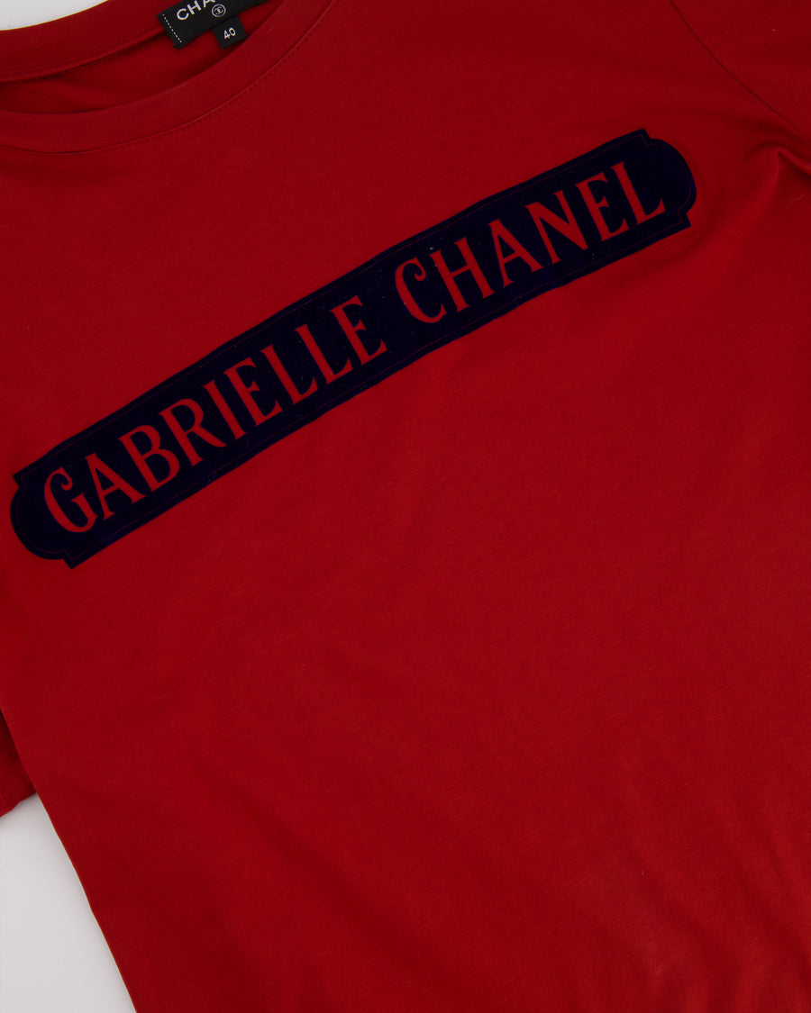 Chanel Red "Gabrielle Chanel" Logo T-Shirt Size FR 40 (UK 12)