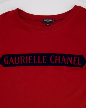 Chanel Red "Gabrielle Chanel" Logo T-Shirt Size FR 40 (UK 12)