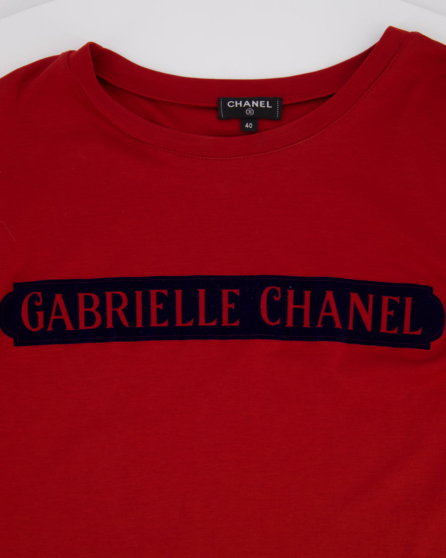 Chanel Red "Gabrielle Chanel" Logo T-Shirt Size FR 40 (UK 12)