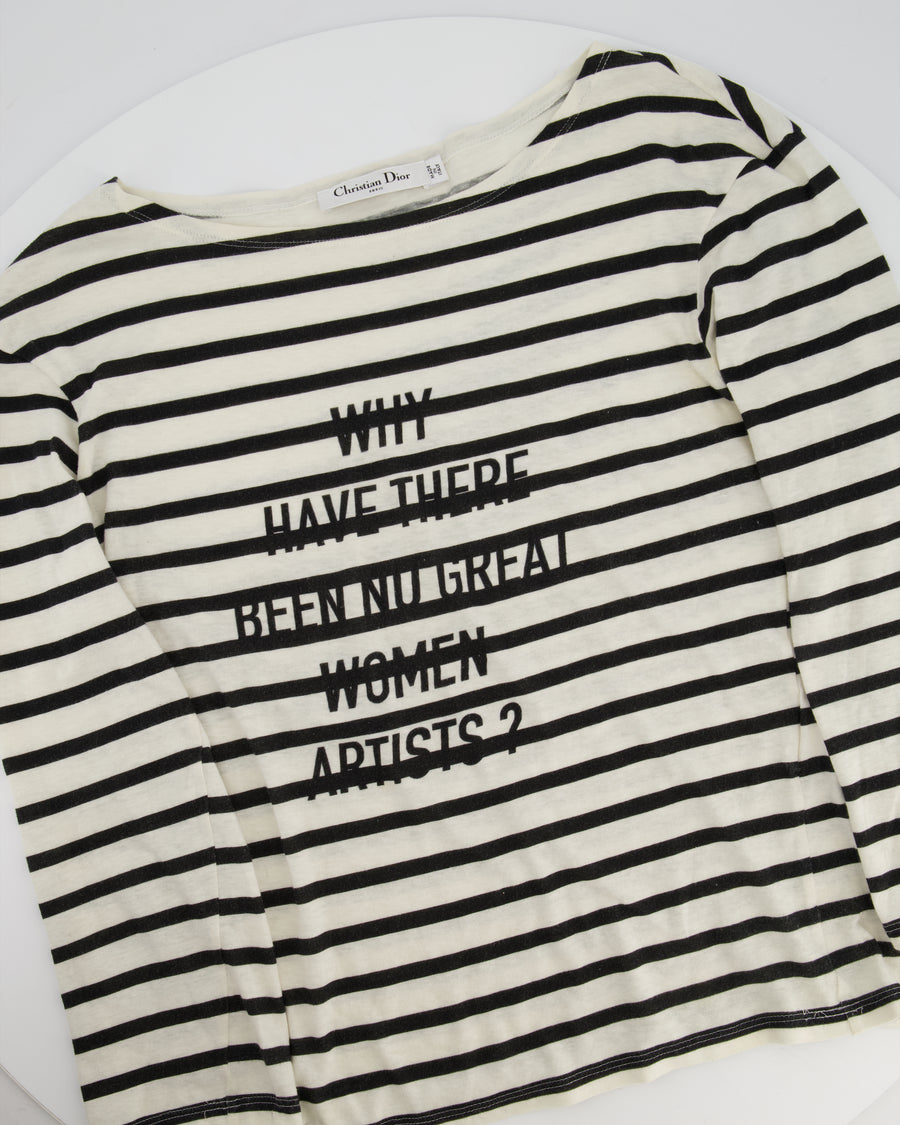 Christian Dior Cream Striped Logo Long Sleeve Top Size M (UK 10)