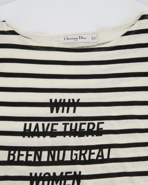 Christian Dior Cream Striped Logo Long Sleeve Top Size M (UK 10)