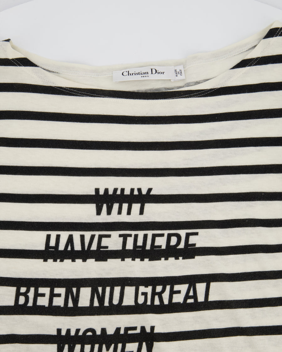 Christian Dior Cream Striped Logo Long Sleeve Top Size M (UK 10)