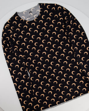 Marine Serre Black and Beige Moon Print Jersey Long Sleeve Top Size S (UK 8)