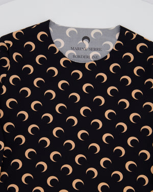 Marine Serre Black and Beige Moon Print Jersey Long Sleeve Top Size S (UK 8)
