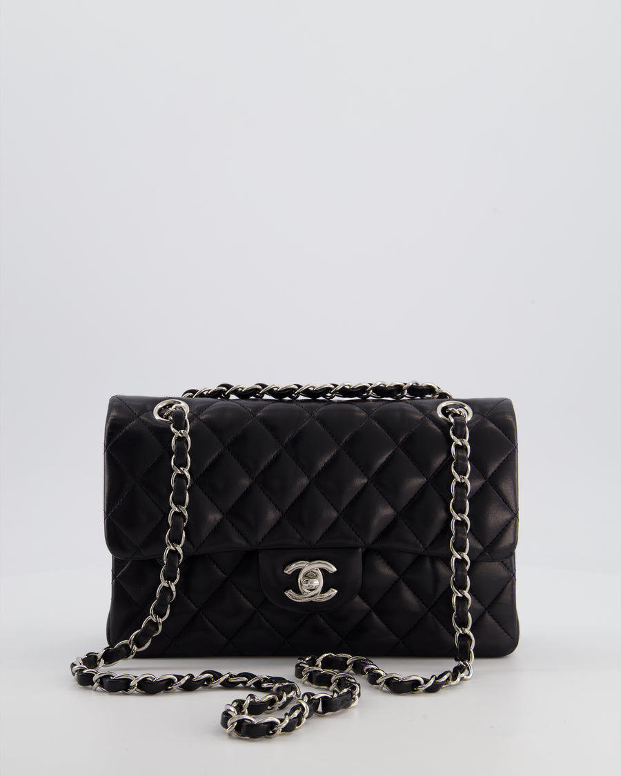 Chanel Black Small Classic Double Flap Bag in Lambskin Leather with Silver Hardware