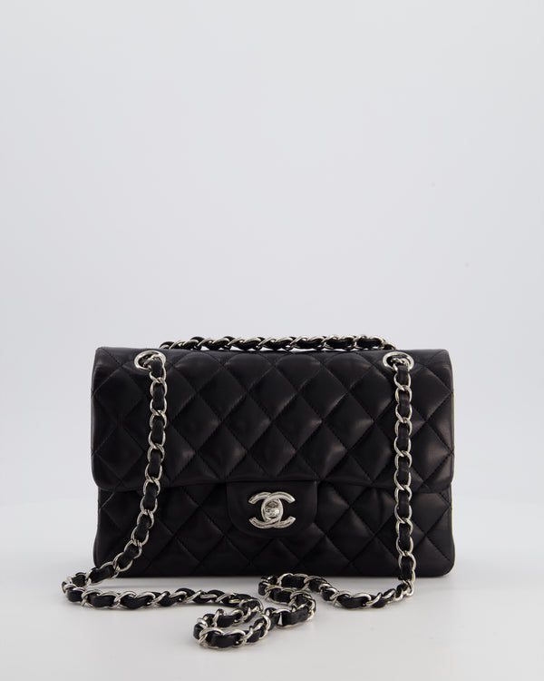Chanel Black Small Classic Double Flap Bag in Lambskin Leather with Silver Hardware