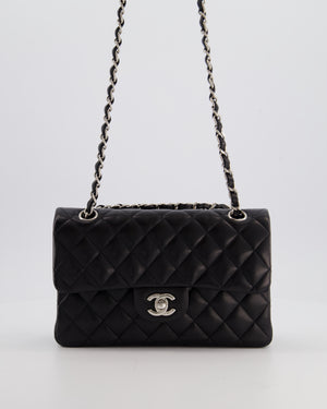 Chanel Black Small Classic Double Flap Bag in Lambskin Leather with Silver Hardware