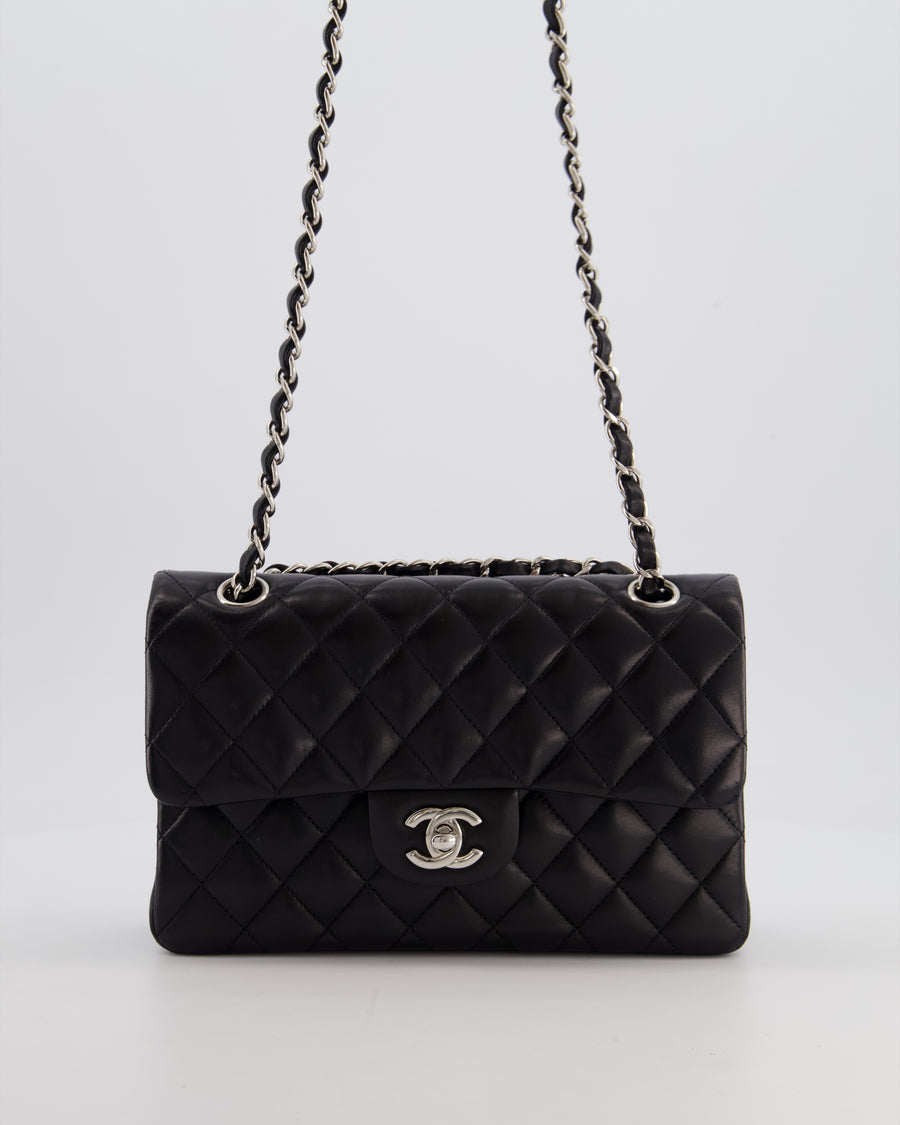 Chanel Black Small Classic Double Flap Bag in Lambskin Leather with Silver Hardware