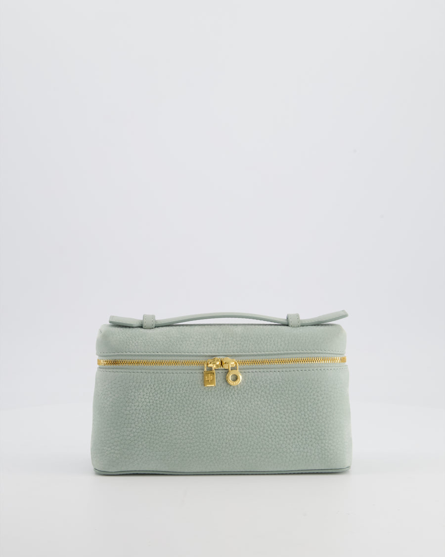 *HOT* Loro Piana Pale Blue Nubuck Leather L19 Extra Pocket Pouch Bag with Gold Hardware