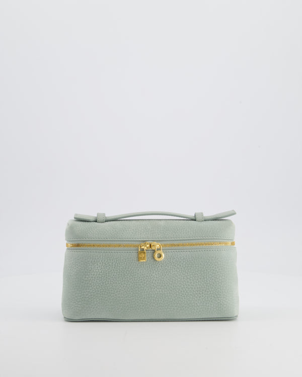 *HOT* Loro Piana Pale Blue Nubuck Leather L19 Extra Pocket Pouch Bag with Gold Hardware