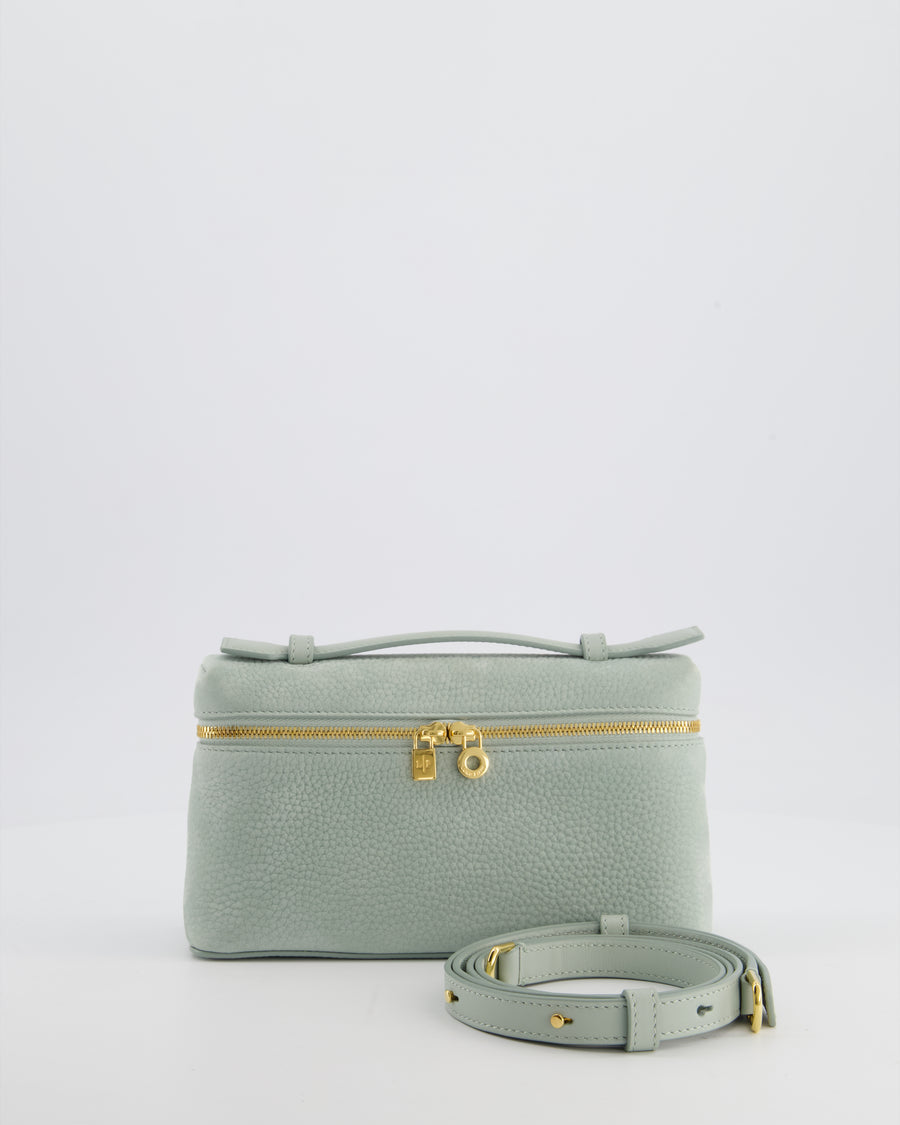 *HOT* Loro Piana Pale Blue Nubuck Leather L19 Extra Pocket Pouch Bag with Gold Hardware