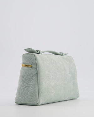 *HOT* Loro Piana Pale Blue Nubuck Leather L19 Extra Pocket Pouch Bag with Gold Hardware