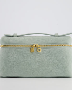 *HOT* Loro Piana Pale Blue Nubuck Leather L19 Extra Pocket Pouch Bag with Gold Hardware