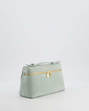 *HOT* Loro Piana Pale Blue Nubuck Leather L19 Extra Pocket Pouch Bag with Gold Hardware