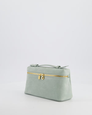 *HOT* Loro Piana Pale Blue Nubuck Leather L19 Extra Pocket Pouch Bag with Gold Hardware
