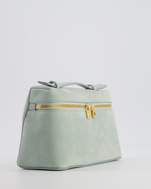 *HOT* Loro Piana Pale Blue Nubuck Leather L19 Extra Pocket Pouch Bag with Gold Hardware