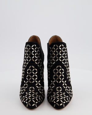 Alaïa Black Suede Heeled Ankle Boots With Silver Stud Details Size EU 37