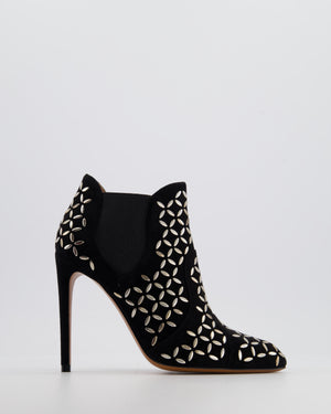 Alaïa Black Suede Heeled Ankle Boots With Silver Stud Details Size EU 37