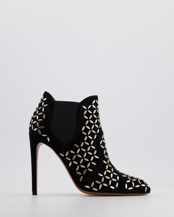 Alaïa Black Suede Heeled Ankle Boots With Silver Stud Details Size EU 37