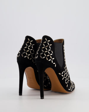 Alaïa Black Suede Heeled Ankle Boots With Silver Stud Details Size EU 37