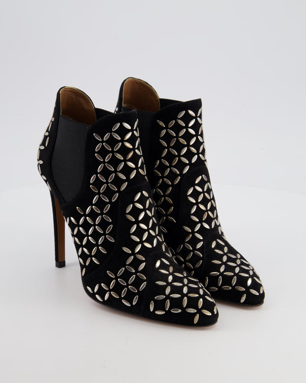 Alaïa Black Suede Heeled Ankle Boots With Silver Stud Details Size EU 37