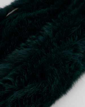 Etro Green Fox Fur and Silk Long Scarf with Striped Lining and Ruffle Detail