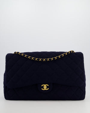 Chanel Navy XXL Single Flap Bag in Quilted Jersey with Gold Hardware