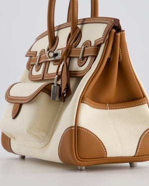 *SUPER HOT & RARE* Hermès Birkin 25 Cargo Bag in Ecru Toile Goeland and Gold Swift Leather with Palladium Hardware