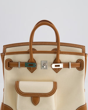 *SUPER HOT & RARE* Hermès Birkin 25 Cargo Bag in Ecru Toile Goeland and Gold Swift Leather with Palladium Hardware