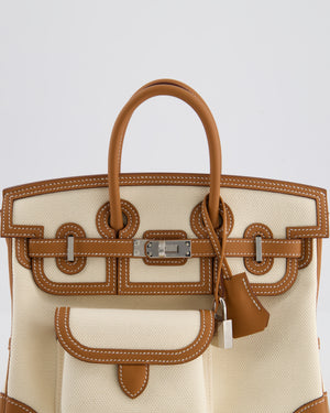 *SUPER HOT & RARE* Hermès Birkin 25 Cargo Bag in Ecru Toile Goeland and Gold Swift Leather with Palladium Hardware