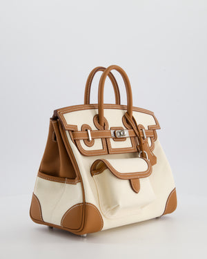 *SUPER HOT & RARE* Hermès Birkin 25 Cargo Bag in Ecru Toile Goeland and Gold Swift Leather with Palladium Hardware